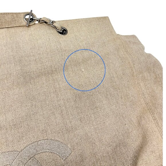 CHANEL Vintage CC Big Logo Shoulder Tote Large Bag Beige Canvas Linen [106206] - Picture 13 of 15